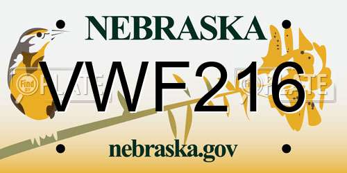 VWF216 Nebraska License Plate