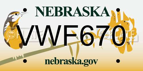 VWF670 Nebraska License Plate