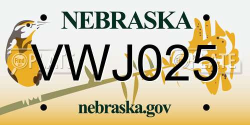 VWJ025 Nebraska License Plate