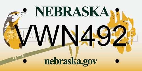 VWN492 Nebraska License Plate