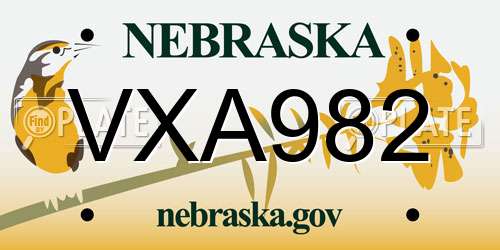 VXA982 Nebraska License Plate