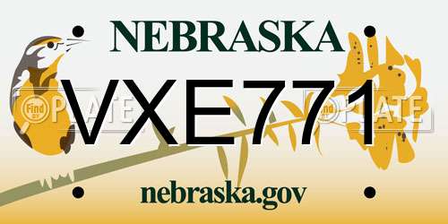 VXE771 Nebraska License Plate