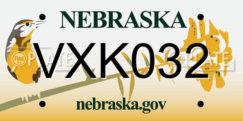 VXK032 Nebraska License Plate