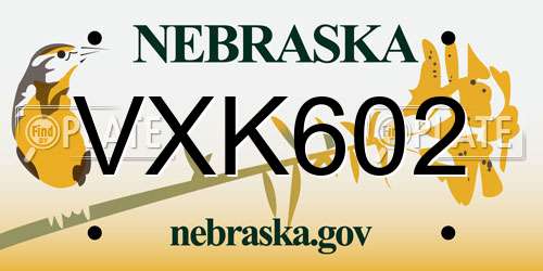 VXK602 Nebraska License Plate