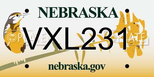 VXL231 Nebraska License Plate