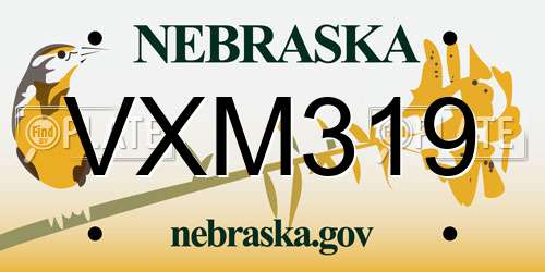 VXM319 Nebraska License Plate