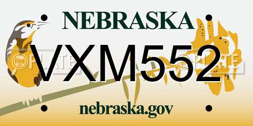 VXM552 Nebraska License Plate