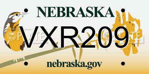 VXR209 Nebraska License Plate
