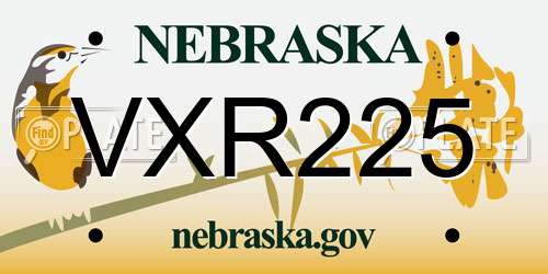 VXR225 Nebraska License Plate