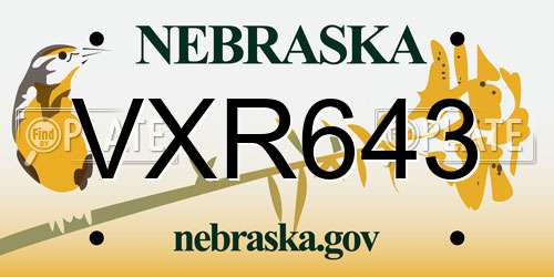 VXR643 Nebraska License Plate