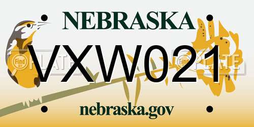 VXW021 Nebraska License Plate
