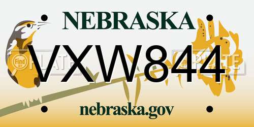 VXW844 Nebraska License Plate