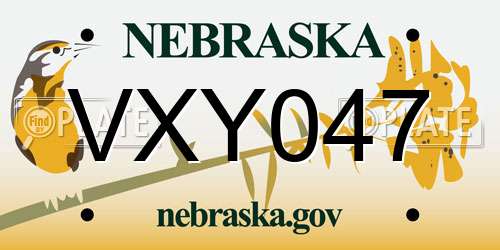 VXY047 Nebraska License Plate
