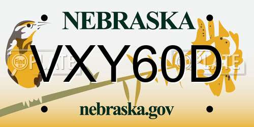 VXY60D Nebraska License Plate