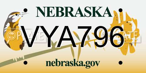 VYA796 Nebraska License Plate