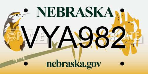 VYA982 Nebraska License Plate