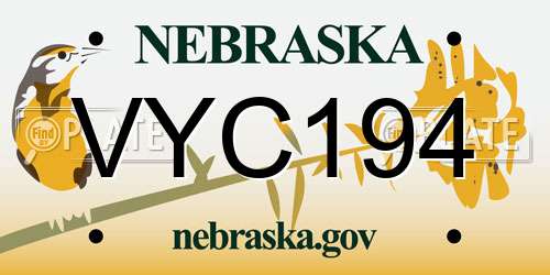 VYC194 Nebraska License Plate