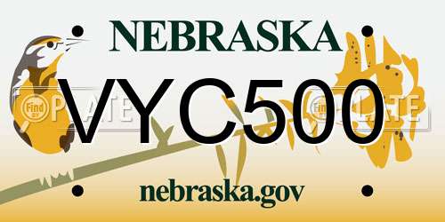 VYC500 Nebraska License Plate