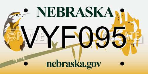 VYF095 Nebraska License Plate