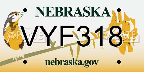VYF318 Nebraska License Plate
