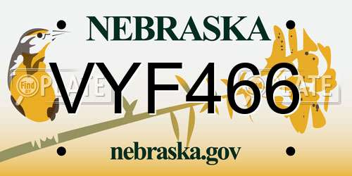 VYF466 Nebraska License Plate