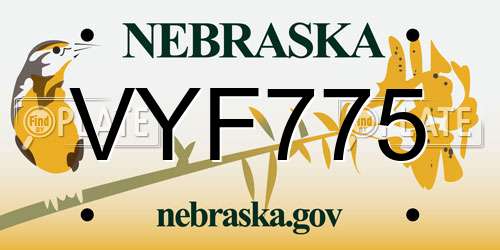 VYF775 Nebraska License Plate