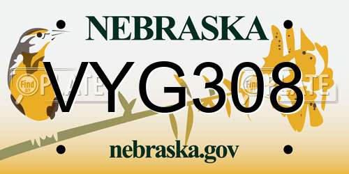 VYG308 Nebraska License Plate