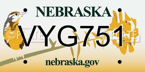 VYG751 Nebraska License Plate