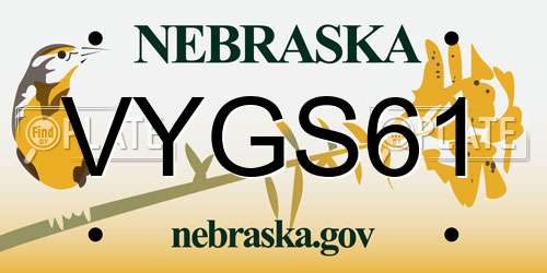VYGS61 Nebraska License Plate