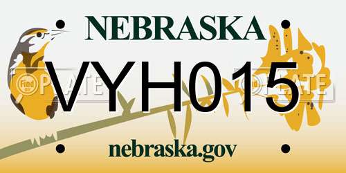 VYH015 Nebraska License Plate