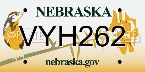 VYH262 Nebraska License Plate