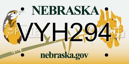 VYH294 Nebraska License Plate
