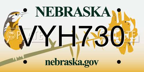 VYH730 Nebraska License Plate