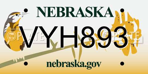 VYH893 Nebraska License Plate