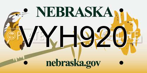 VYH920 Nebraska License Plate