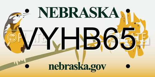 VYHB65 Nebraska License Plate