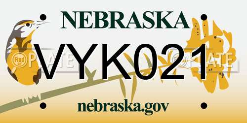 VYK021 Nebraska License Plate