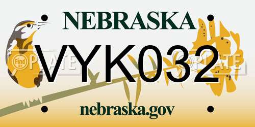 VYK032 Nebraska License Plate