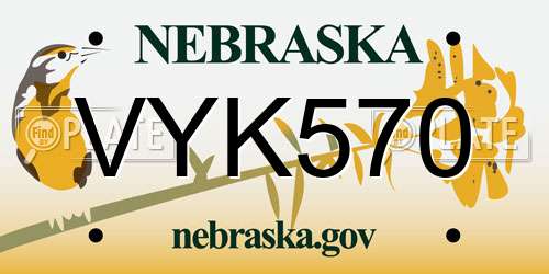 VYK570 Nebraska License Plate