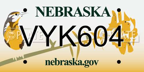 VYK604 Nebraska License Plate