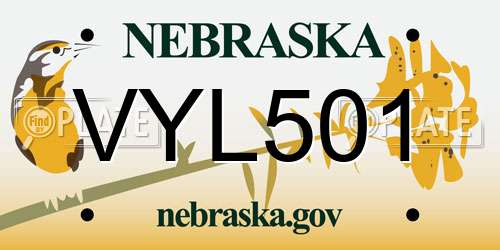 VYL501 Nebraska License Plate