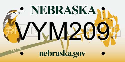 VYM209 Nebraska License Plate