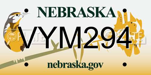 VYM294 Nebraska License Plate