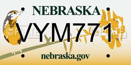 VYM771 Nebraska License Plate