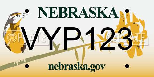 VYP123 Nebraska License Plate