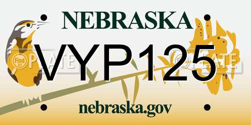 VYP125 Nebraska License Plate