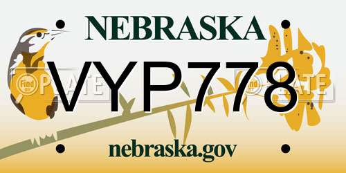 VYP778 Nebraska License Plate