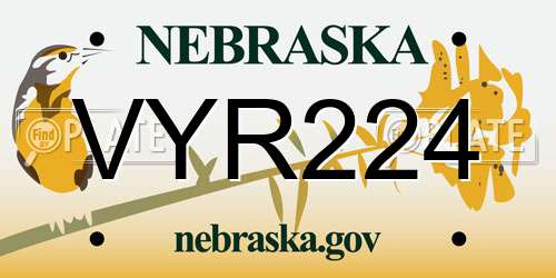 VYR224 Nebraska License Plate