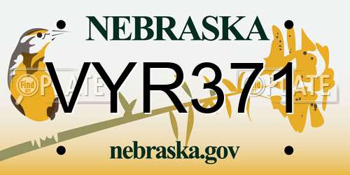 VYR371 Nebraska License Plate