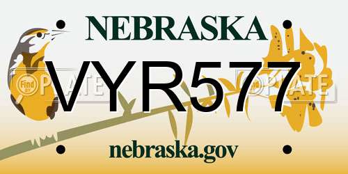VYR577 Nebraska License Plate